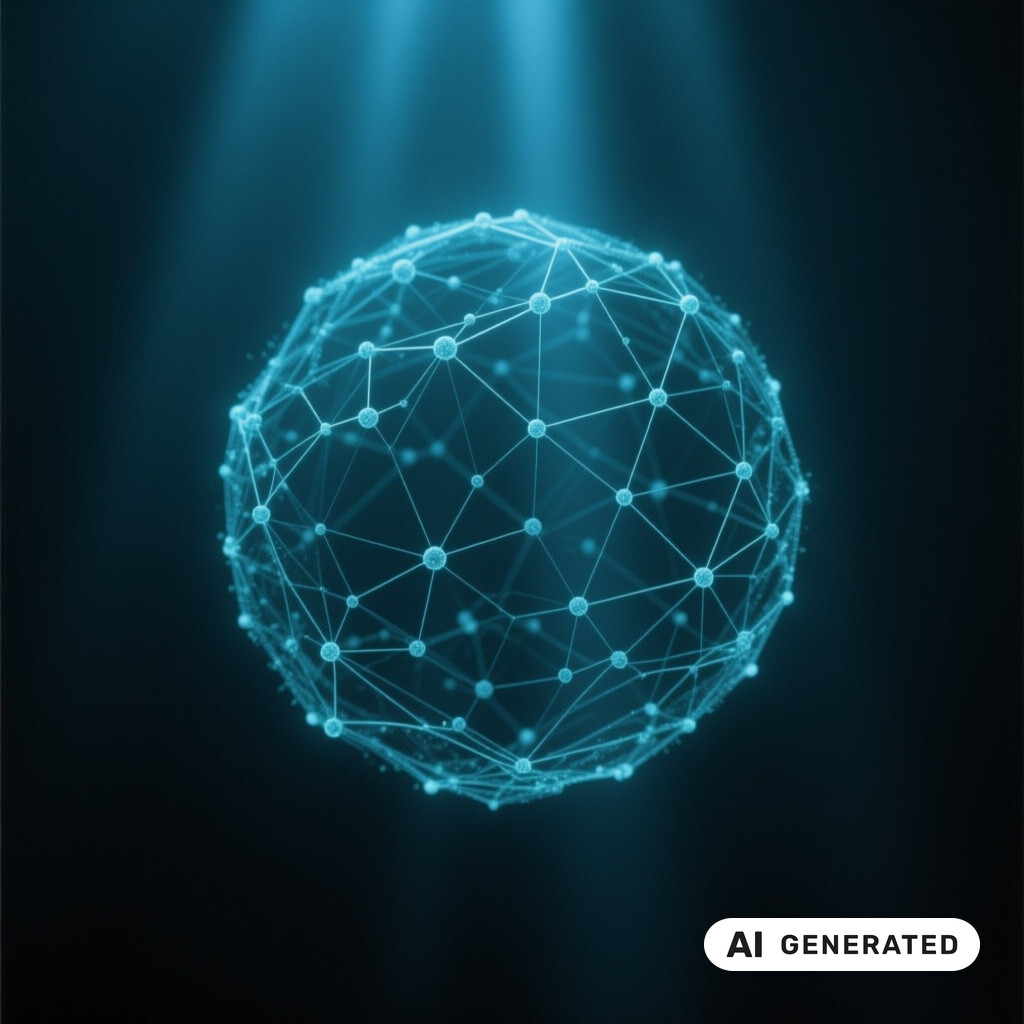 Abstrakte dreidimensionale Datenvisualisierung eines neuronalen Netzes im dunklen Raum