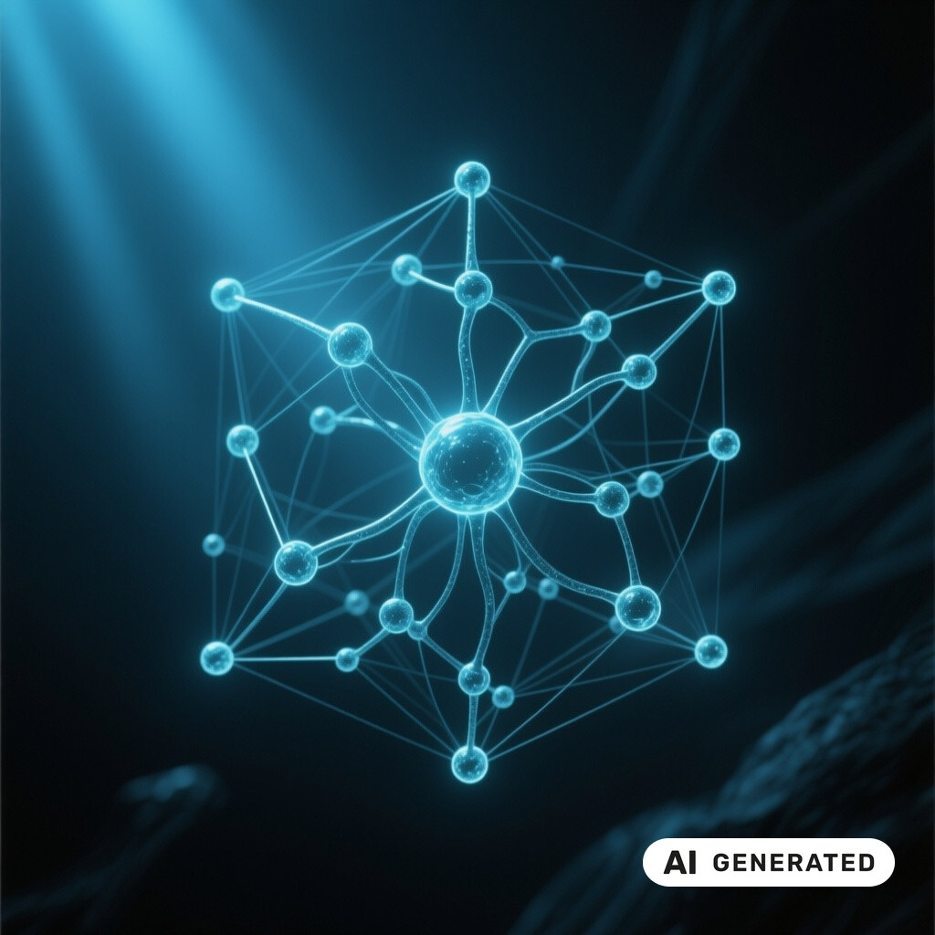 Abstrakte dreidimensionale Datenvisualisierung eines neuronalen Netzes im dunklen Raum