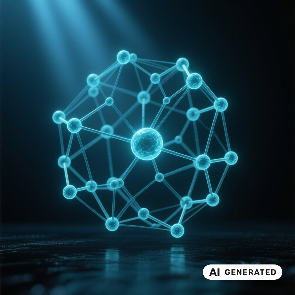 Abstrakte dreidimensionale Datenvisualisierung eines neuronalen Netzes im dunklen Raum
