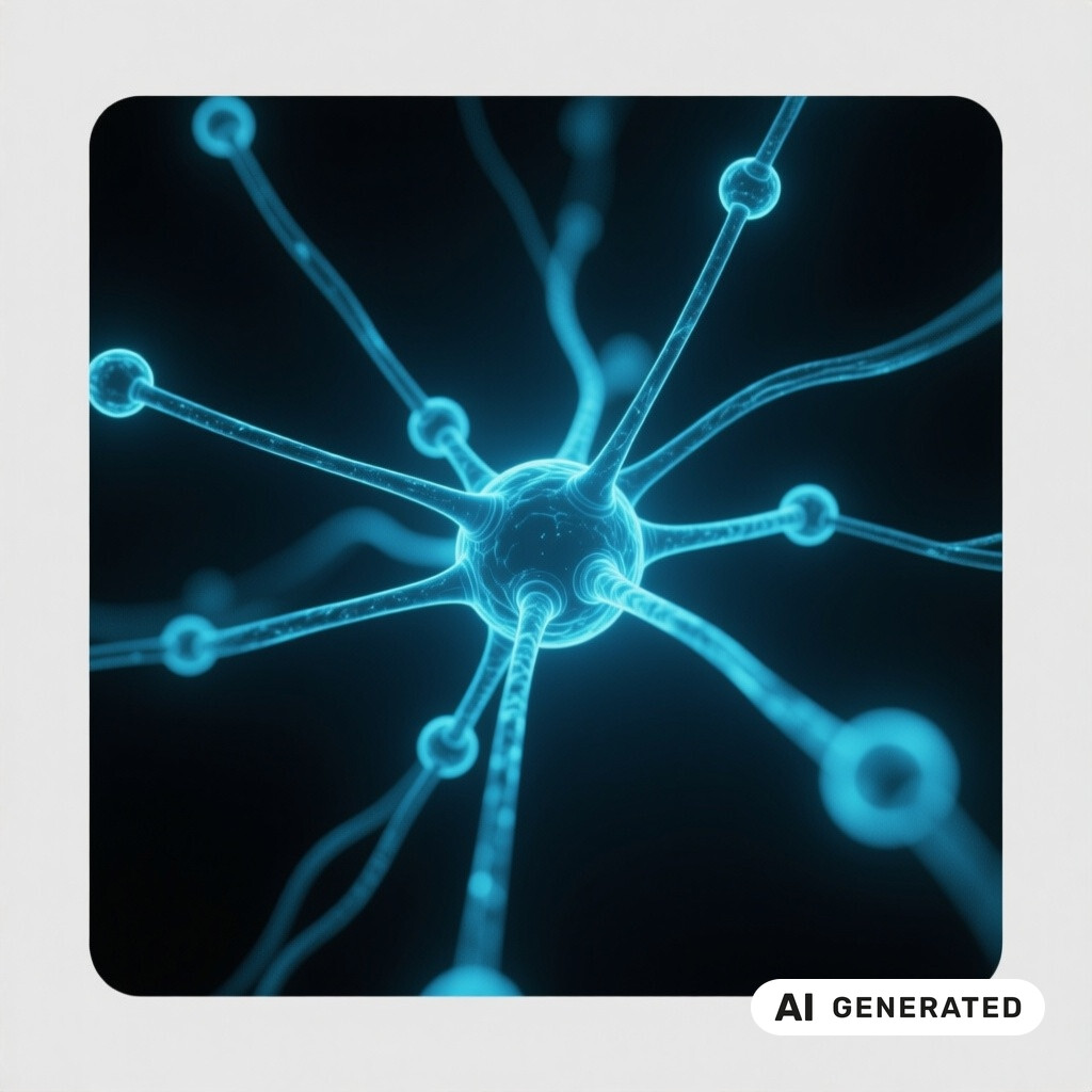 Abstrakte dreidimensionale Datenvisualisierung eines neuronalen Netzes im dunklen Raum