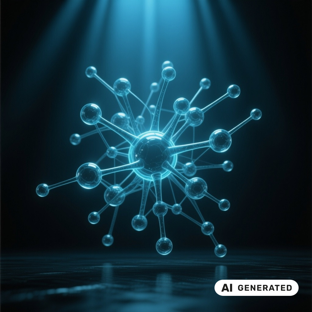 Abstrakte dreidimensionale Datenvisualisierung eines neuronalen Netzes im dunklen Raum