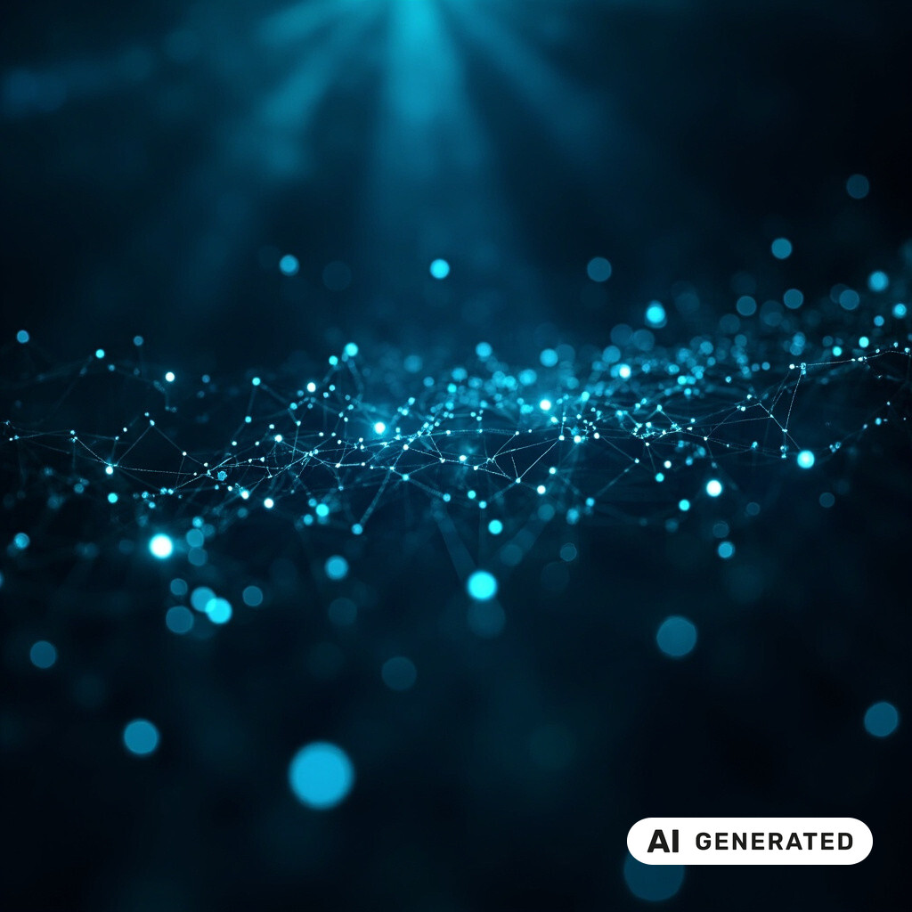 Abstrakte dreidimensionale Datenvisualisierung eines neuronalen Netzes im dunklen Raum
