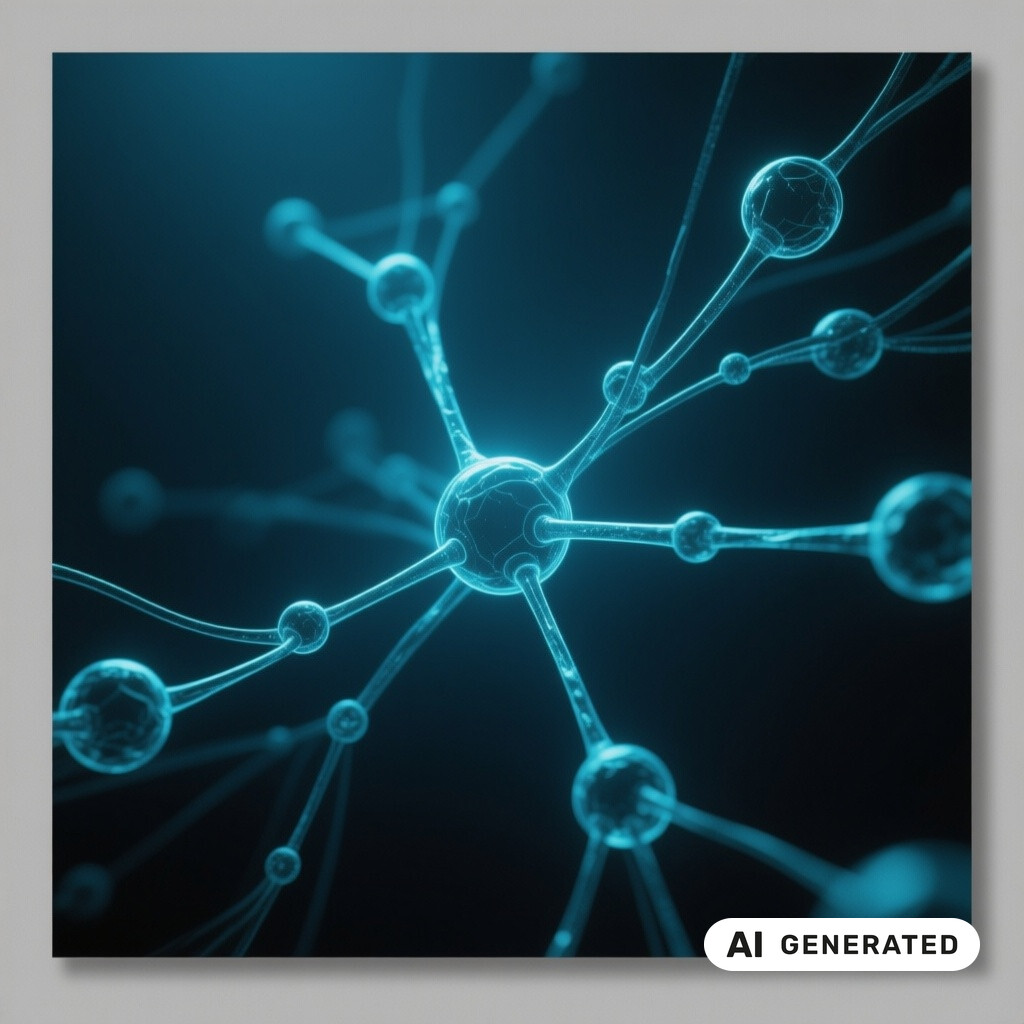 Abstrakte dreidimensionale Datenvisualisierung eines neuronalen Netzes im dunklen Raum