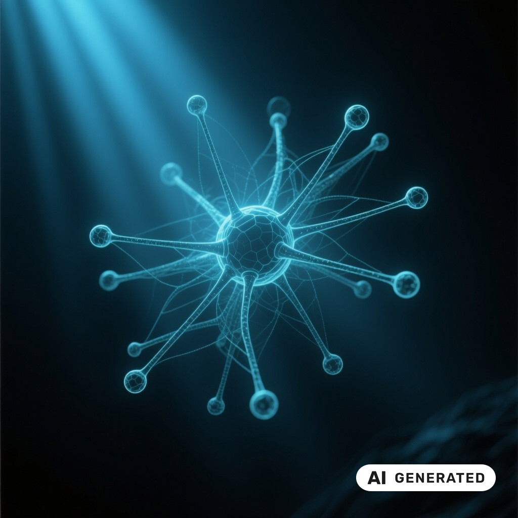 Abstrakte dreidimensionale Datenvisualisierung eines neuronalen Netzes im dunklen Raum