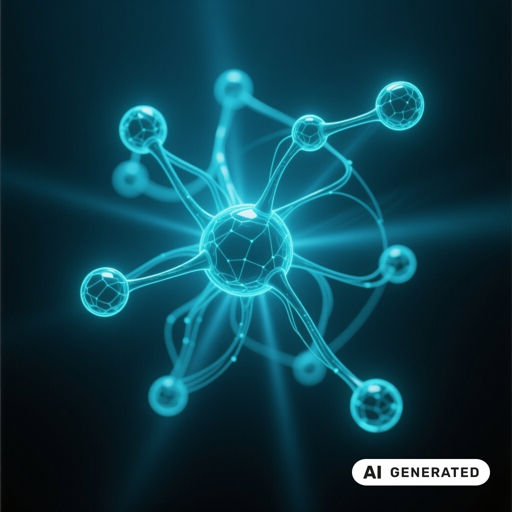 Abstrakte dreidimensionale Datenvisualisierung eines neuronalen Netzes im dunklen Raum