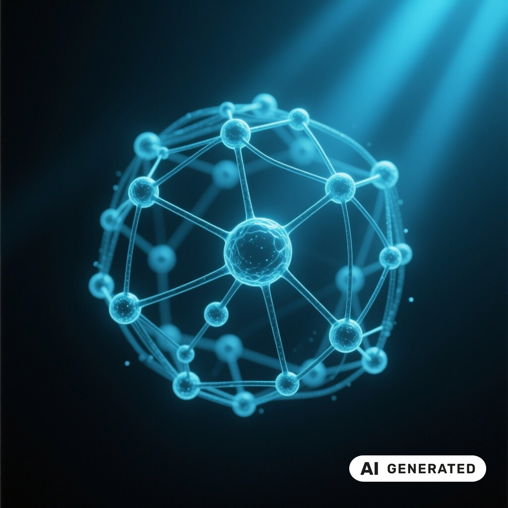 Abstrakte dreidimensionale Datenvisualisierung eines neuronalen Netzes im dunklen Raum