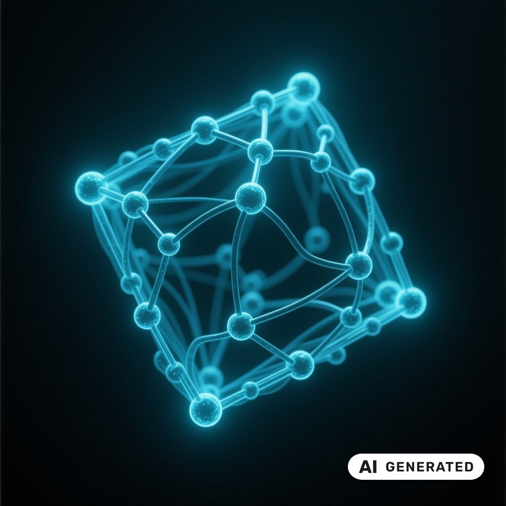 Abstrakte dreidimensionale Datenvisualisierung eines neuronalen Netzes im dunklen Raum