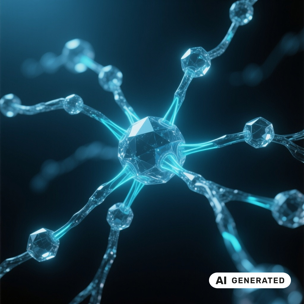 Abstrakte dreidimensionale Datenvisualisierung eines neuronalen Netzes im dunklen Raum