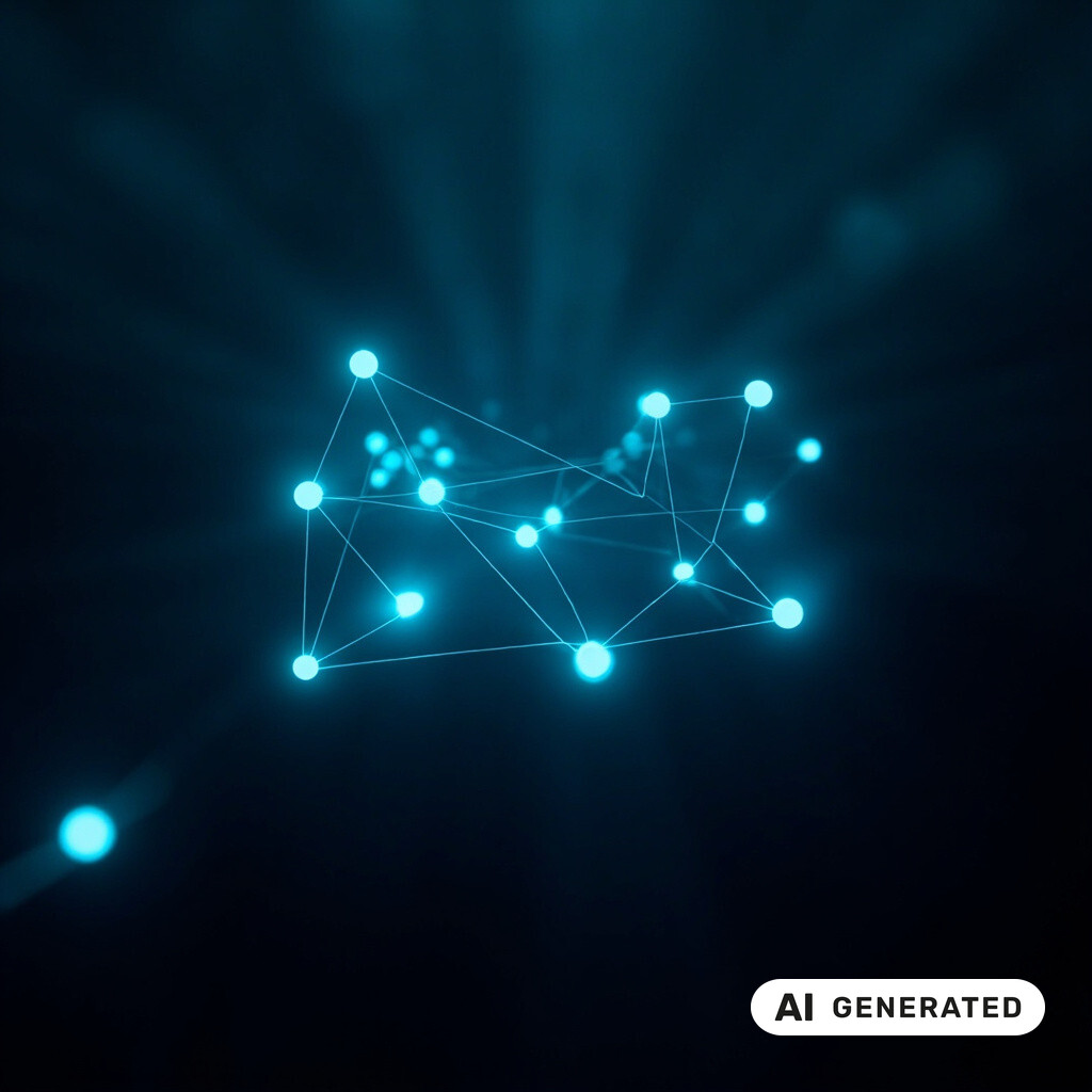 Abstrakte dreidimensionale Datenvisualisierung eines neuronalen Netzes im dunklen Raum