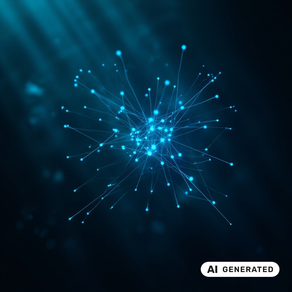 Abstrakte dreidimensionale Datenvisualisierung eines neuronalen Netzes im dunklen Raum